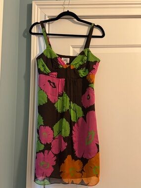 Milly Brown Dress with Pink, Green & Orange Floral Print